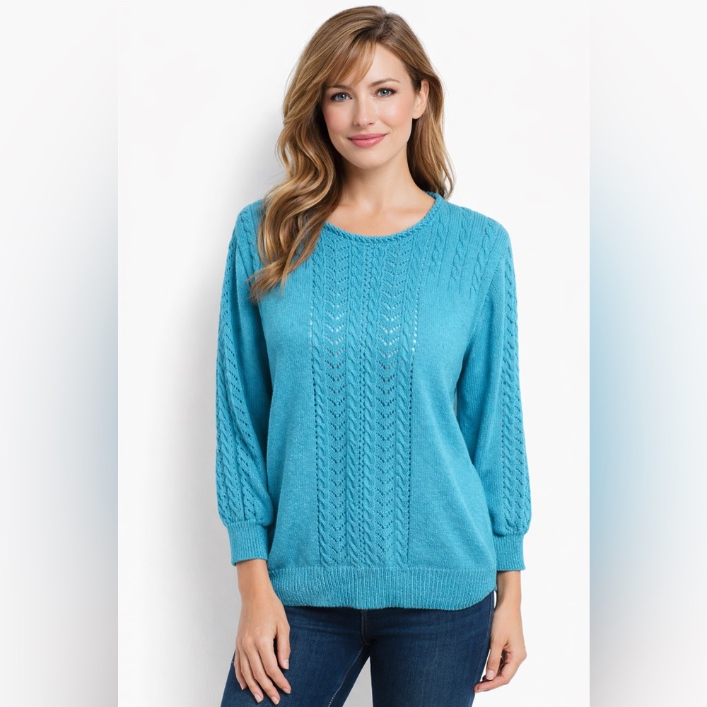 Vintage 80s Blue Cable Knit Sweater | Cozy Textured Knit Pullover